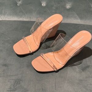 Simplicity Beige Transparent Strap Wedges